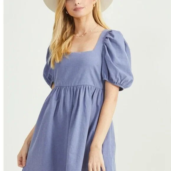 Altar'd State Dresses & Skirts - NEW Altar’d State Mini Dress M Medium Gracie Puff Sleeves Denim Blue Tie NEW